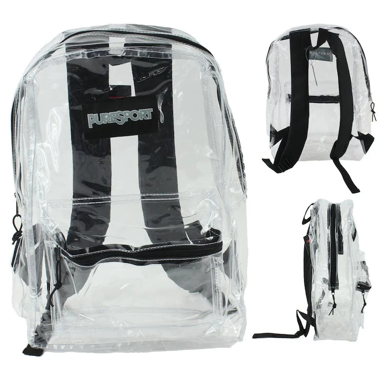 17" Clear Backpacks - Front Zipper Pocket Black Trim 1