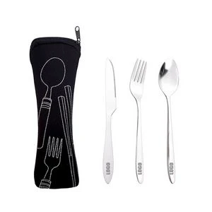 3 In 1 Flatware Stainless Steel Knife Fork Spoon Set With Pouch 1