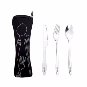 3 In 1 Flatware Stainless Steel Knife Fork Spoon Set With Pouch