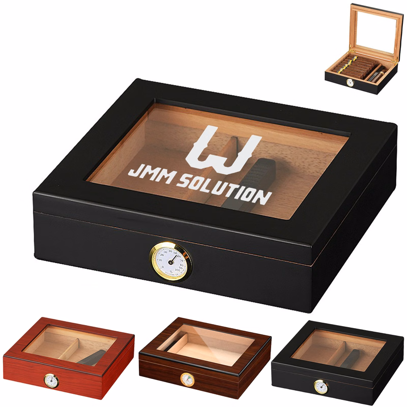 Clear Glass Top Cigar Storage Box w/ Humidifier