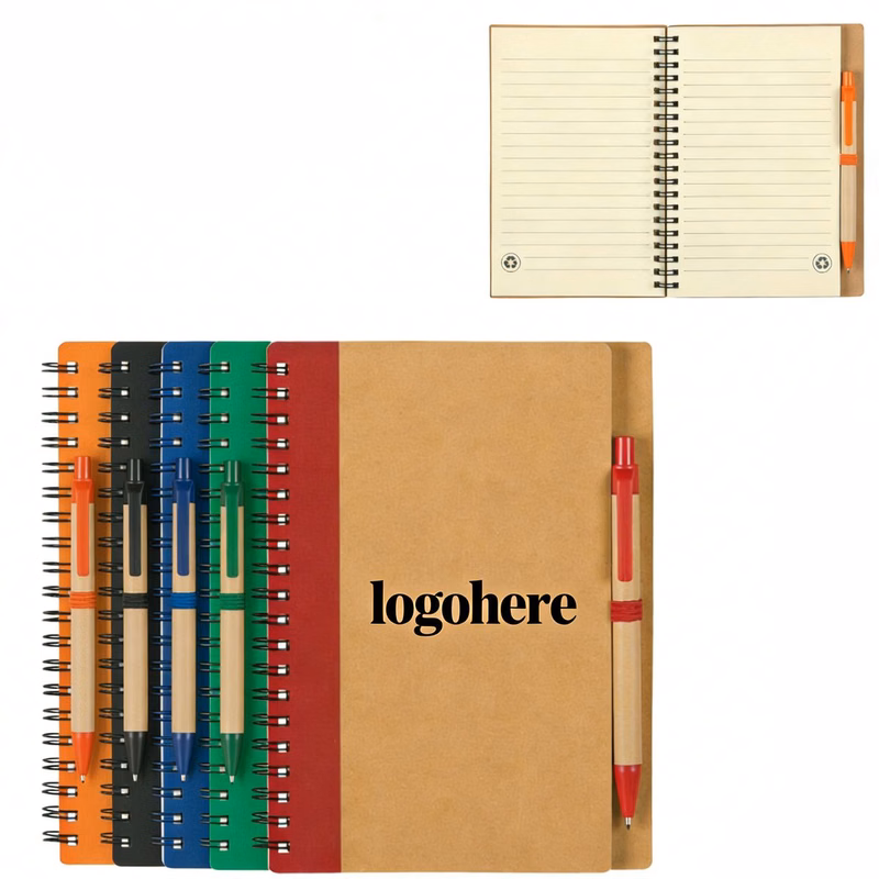 Spiral Kraft Notebook with Integrated Pen