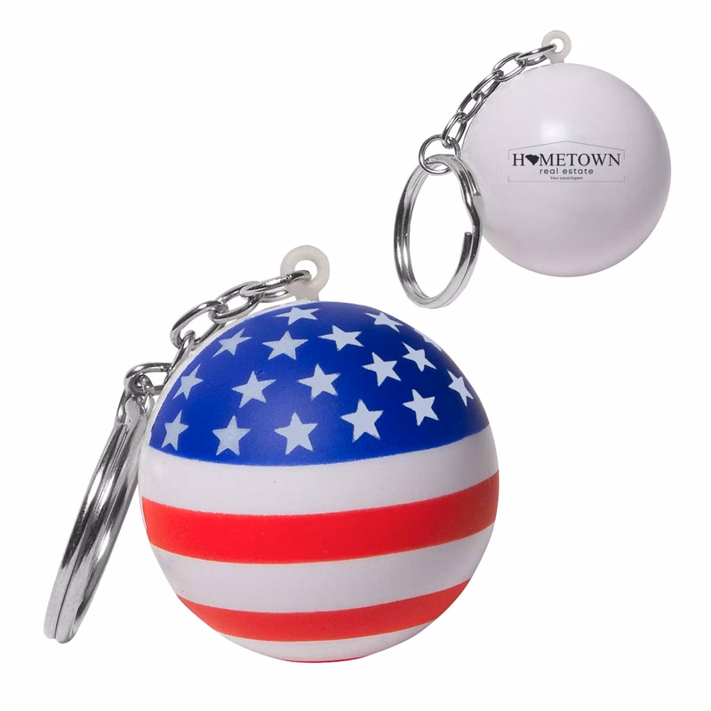 Stars and Stripes Patriotic Round Stress Ball Keychain