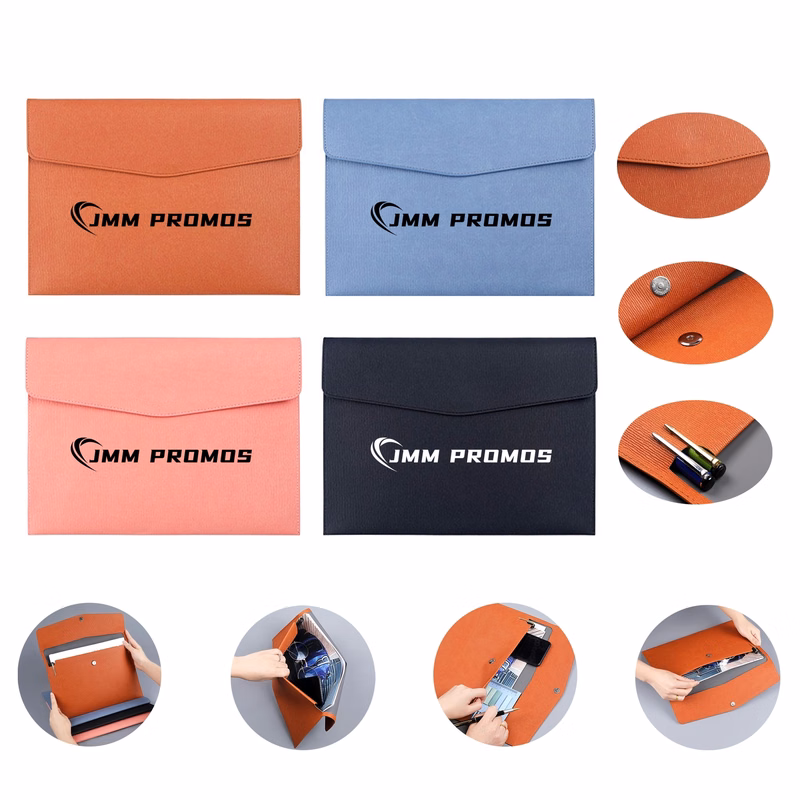 A4 PU Leather Snap Closure Document Folder