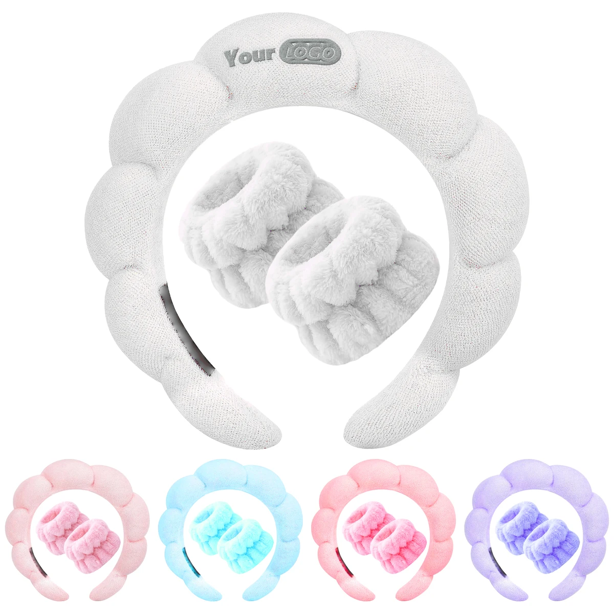 High-Quality Plush Material Plush Cloud Headband And Wrist Set For Skincare And Makeup 1