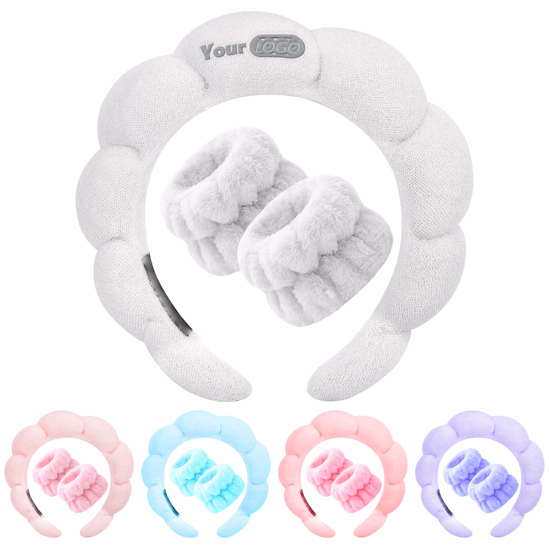 High-Quality Plush Material Plush Cloud Headband And Wrist Set For Skincare And Makeup