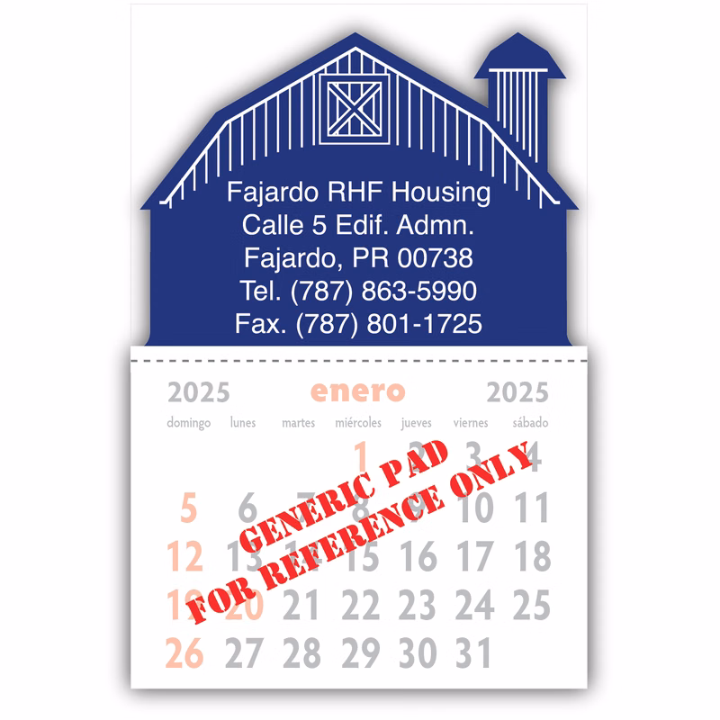 Designer Shaped Kwik-Stik 6 Mill Smooth Vinyl Spanish Calendar w/ Barn Top