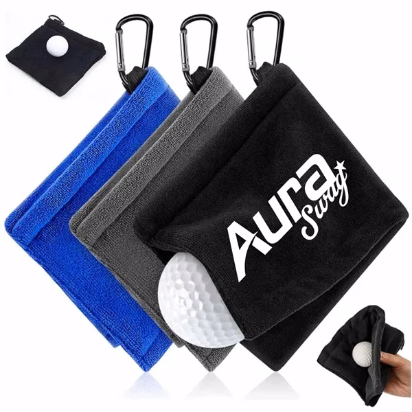 Custom 5.51 inch Golf Towel with Carabiner Clip — Durable Sports Giveaway