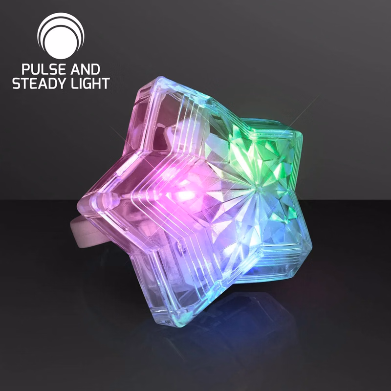LED Magic Star Gem Rings, Pulse + Steady NO FLASH