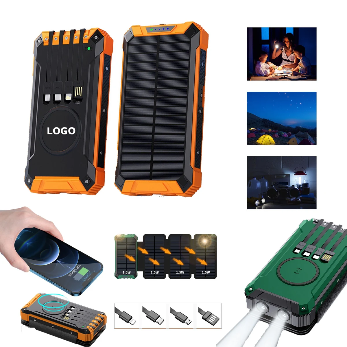 20000mAh LED Flashlight Solar Charger Power Bank 1
