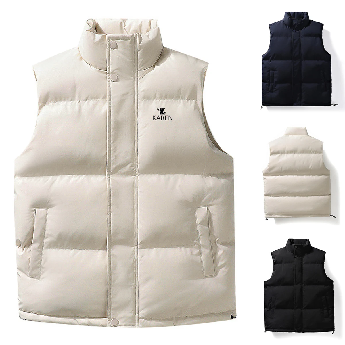 Winter Quilted Cotton Stand Collar Sleeveless Vest 1
