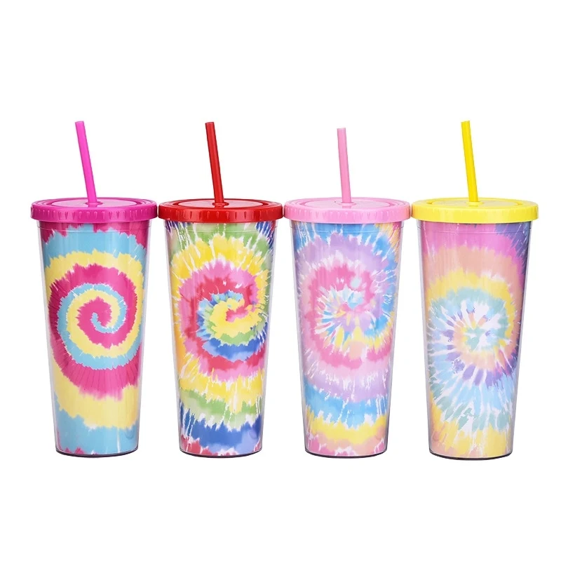 Custom Transparent AS Plastic Tie dye Straw Tumbler 1