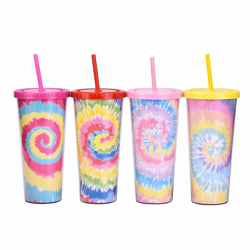 Custom Transparent AS Plastic Tie dye Straw Tumbler
