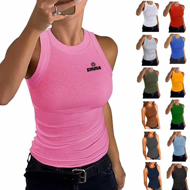Womens Racerback High Neck Ribbed Sleeveless Casual Tank Top