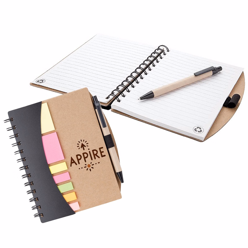 Moq100 Spiral Kraft Cover Notebook With Pen/Sticky Note