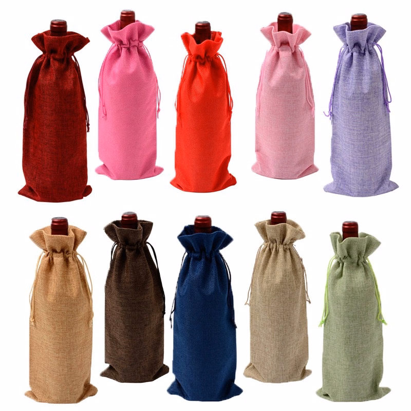 linen Wine Drawstring Bag