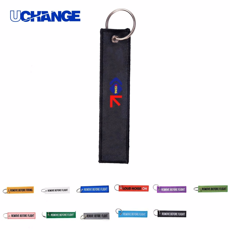 Embroidered Text Flight Tag Keychain