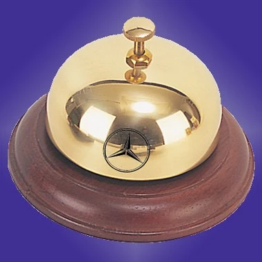 BRASS CALL BELL WOOD BASE 1