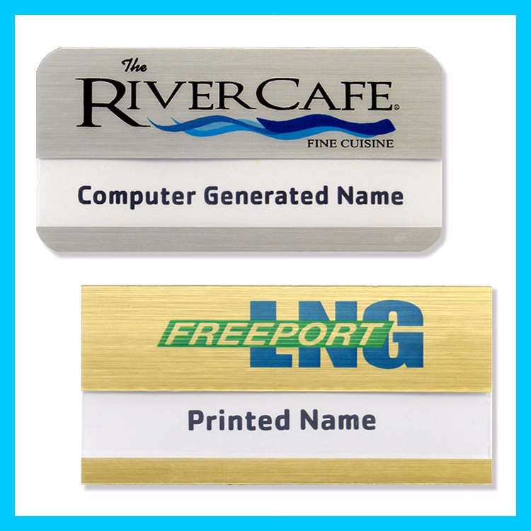 The Orion full color metallic reusable name badge 1.5"x3"