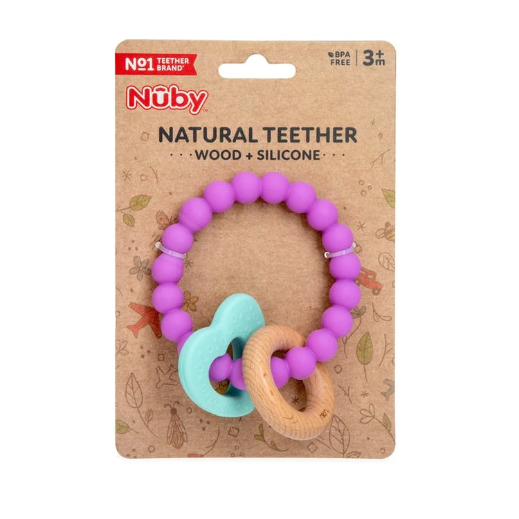Nuby Key-Ring Teethers - Silicone Wooden Hoop Heart 1