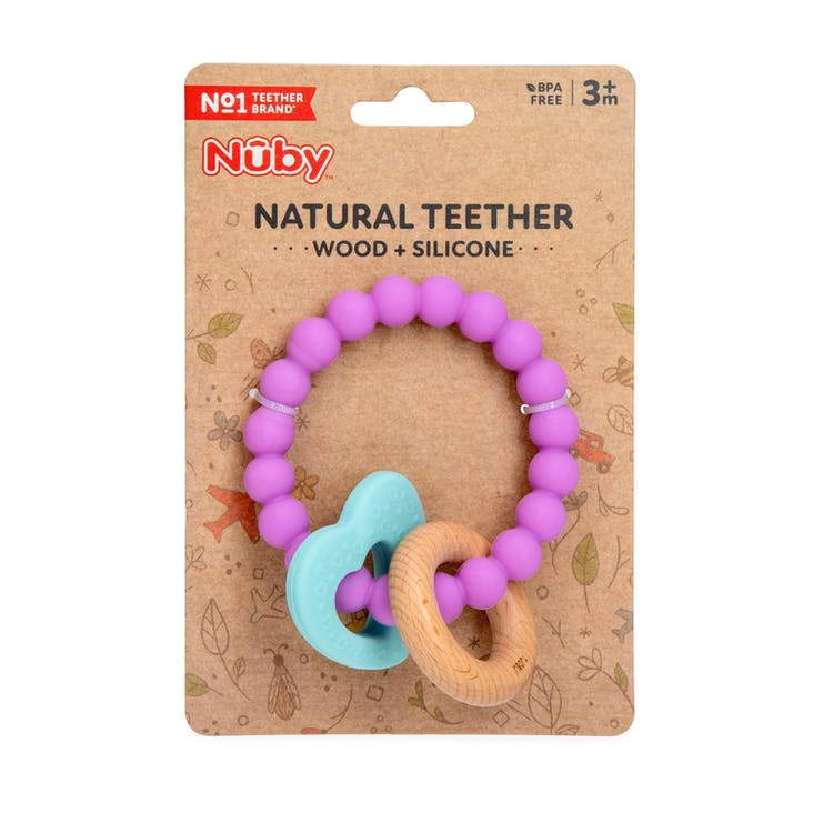 Nuby Key-Ring Teethers - Silicone Wooden Hoop Heart