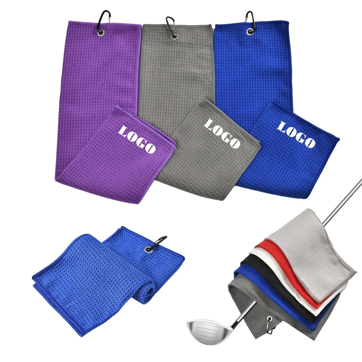 Microfiber Tri Fold Towel For Golf With Carabiner 1