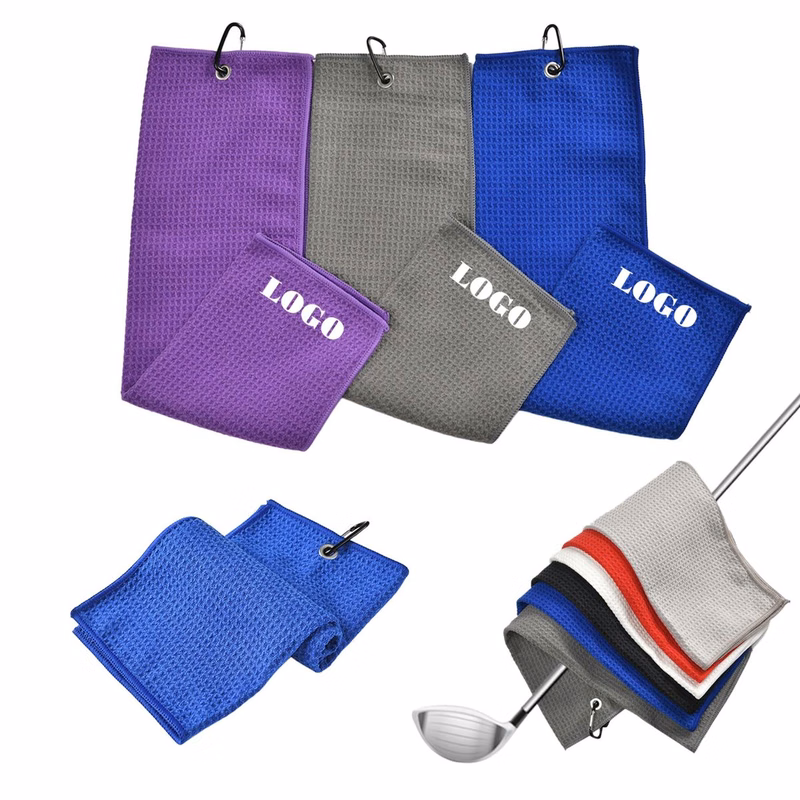 Microfiber Tri Fold Towel For Golf With Carabiner