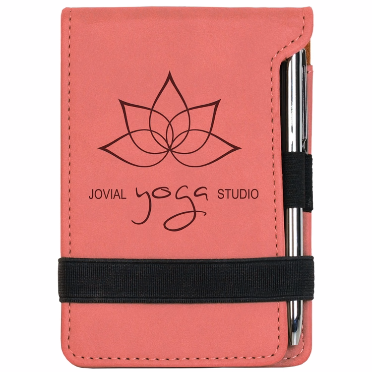 Engraved Pink Leatherette Pad and Pen Set
