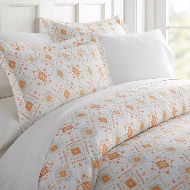 Duvet Cover Sets - Orange Aztec Queen 3 Piece