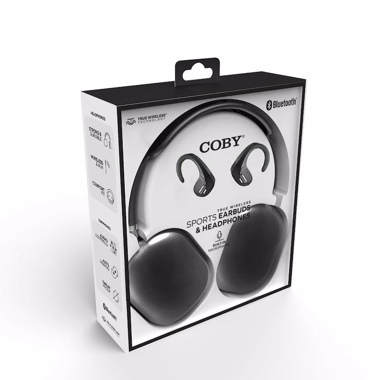 COBY Sports Earbuds & Headphones Combo Pack - Black