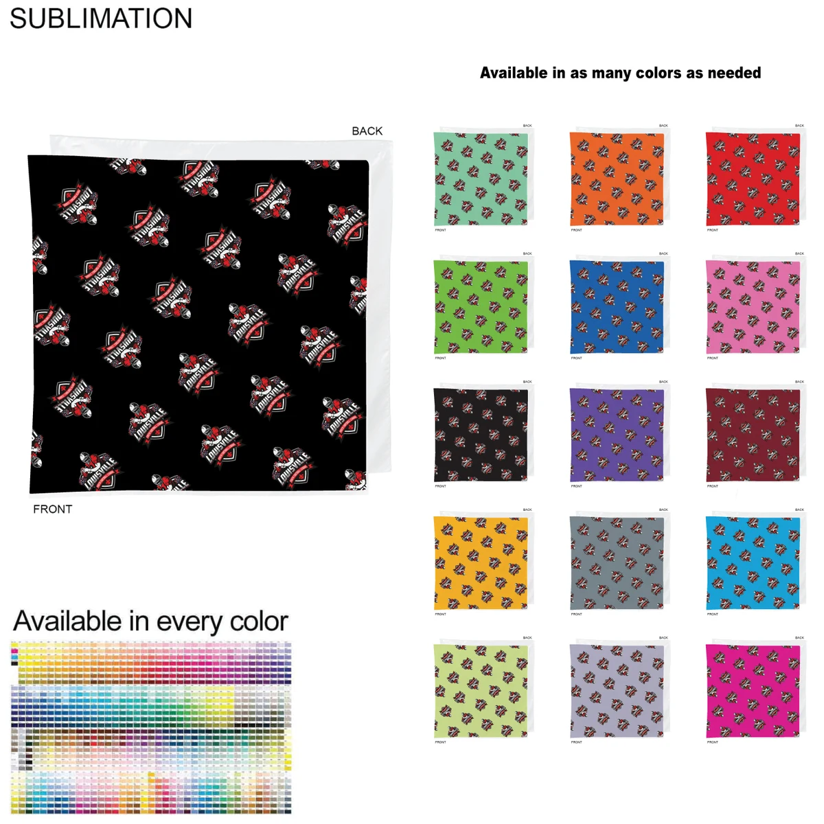Team Building Colored Sublimated Bandanna, 22"x22", Sublimated Edge to Edge 1 side 1