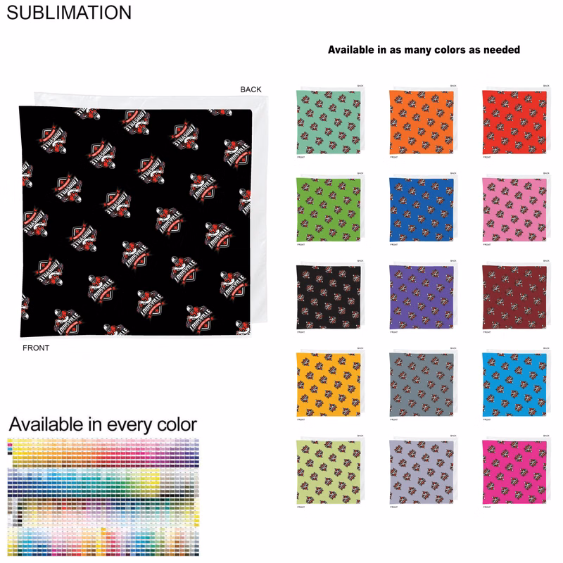 Team Building Colored Sublimated Bandanna, 22"x22", Sublimated Edge to Edge 1 side