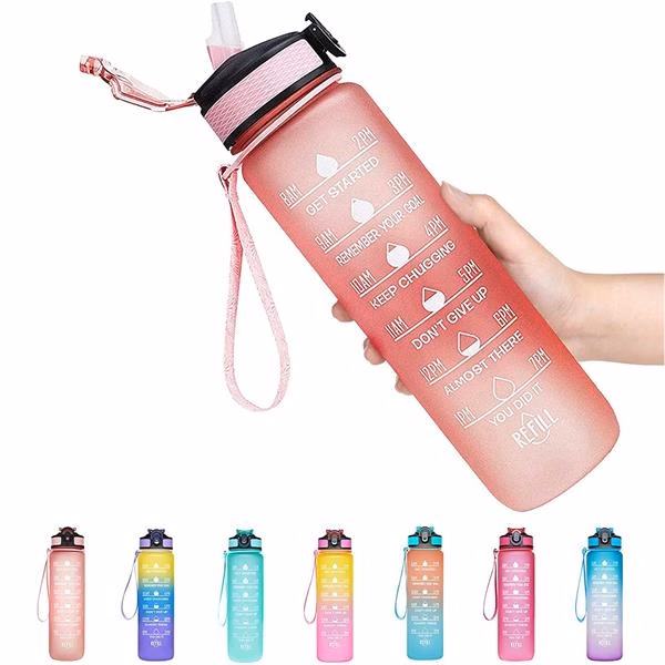 32oz Drinking Water Bottle With Time Marker And Straw
