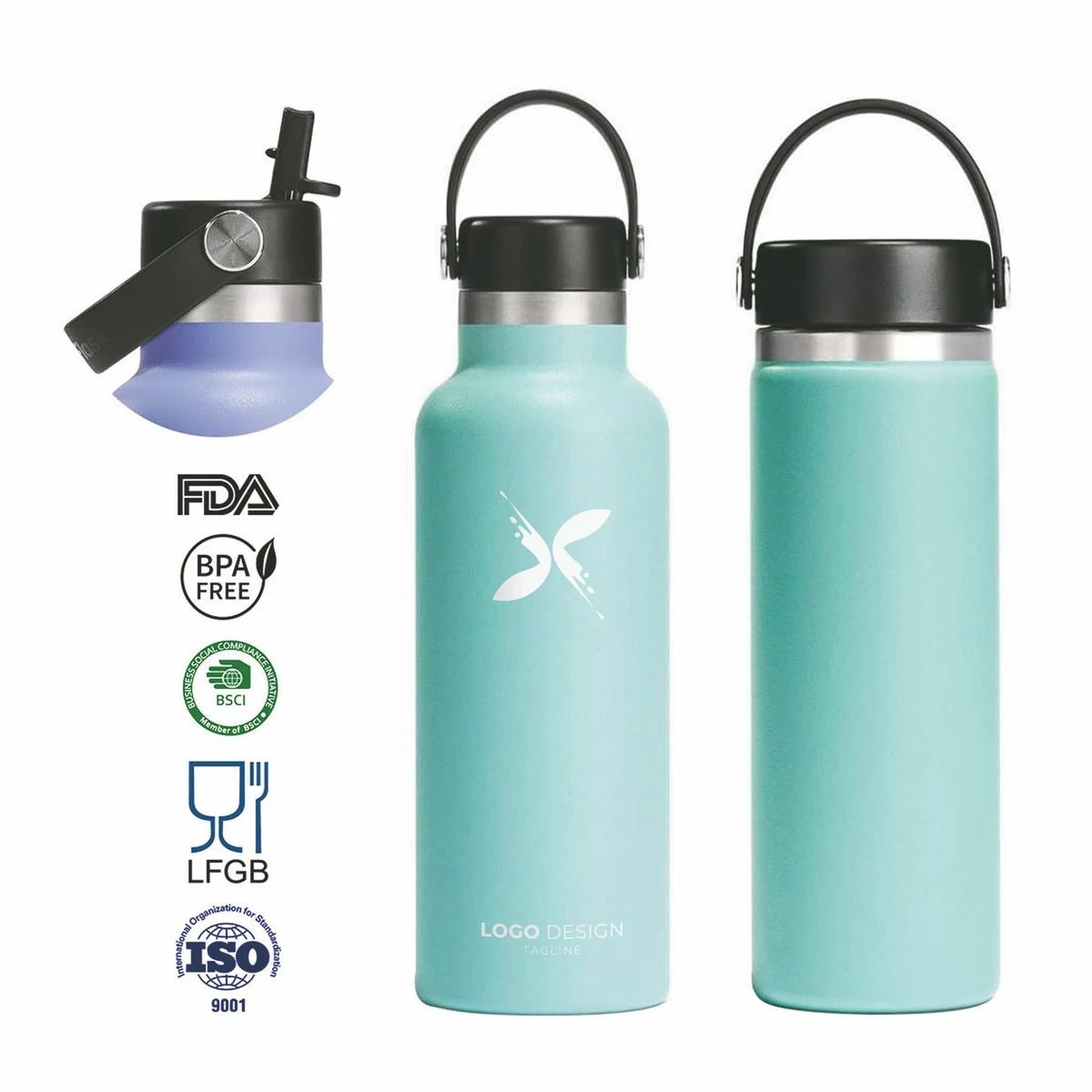 Insulated Water Bottle - 17Oz / 25Oz / 34Oz - Standard Mouth FlipFlow Flask - BPA Free, Leak Proof 1