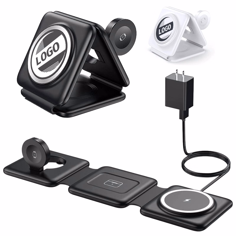 3 in 1 Custom Logo Travel Fodable Magnetic Wireless Charger