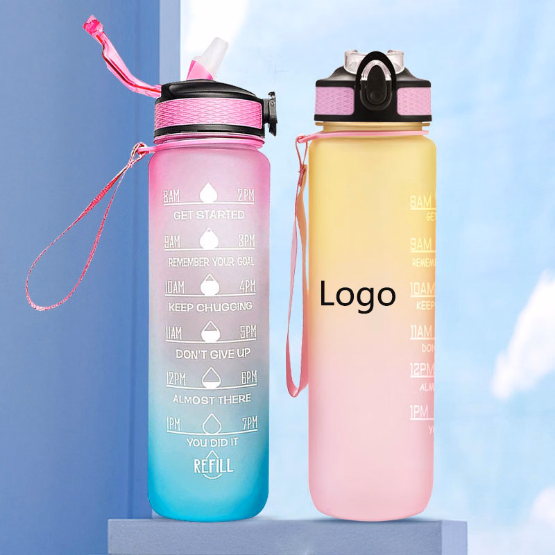 Giotto 32oz Leakproof BPA Free Drinking Water Bottle / Time Marker Straw