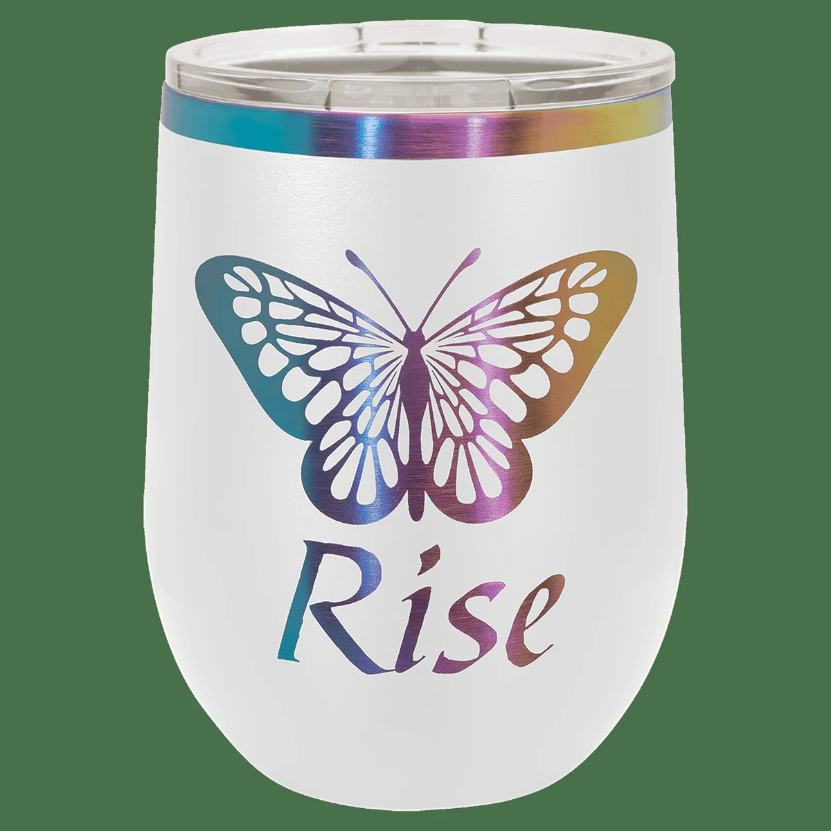 Polar Camel 12 oz. White/Prism ION-Plated Stemless Wine Tumbler with Lid 1