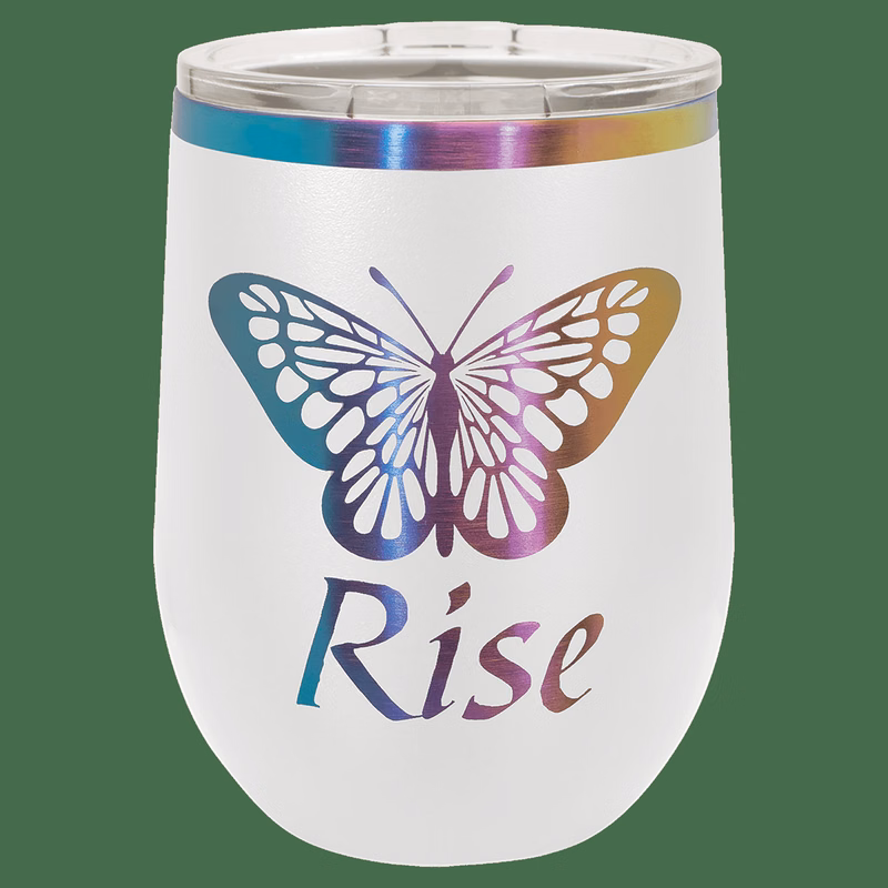 Polar Camel 12 oz. White/Prism ION-Plated Stemless Wine Tumbler with Lid