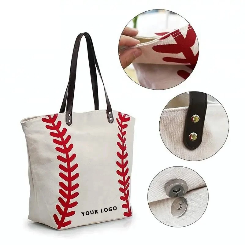 Large Baseball Tote Handle Shoulder Bag, custom tote bag with logo imprint 1