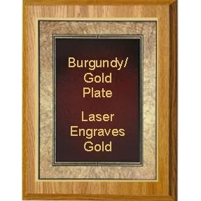 7" x 9" Oak Finish Plaque with a Gold Border Burgundy Art Plaque Plate 1