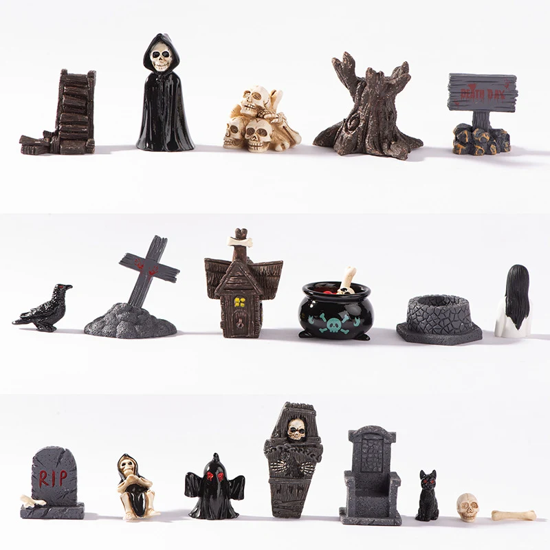 Gothic Resin Decor Set: Spooky Skulls, Crypts, and Haunted Scenes 1