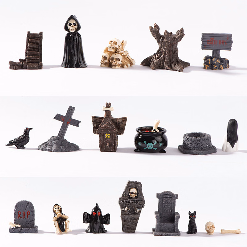 Gothic Resin Decor Set: Spooky Skulls, Crypts, and Haunted Scenes