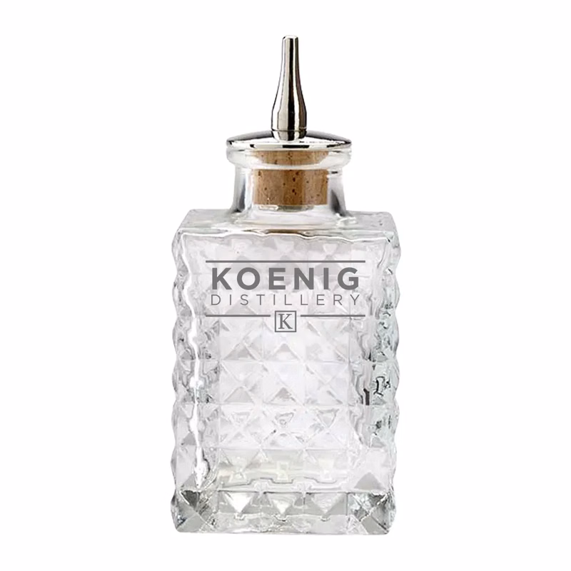3oz. Glass Bitters Bottle Square Retro Design