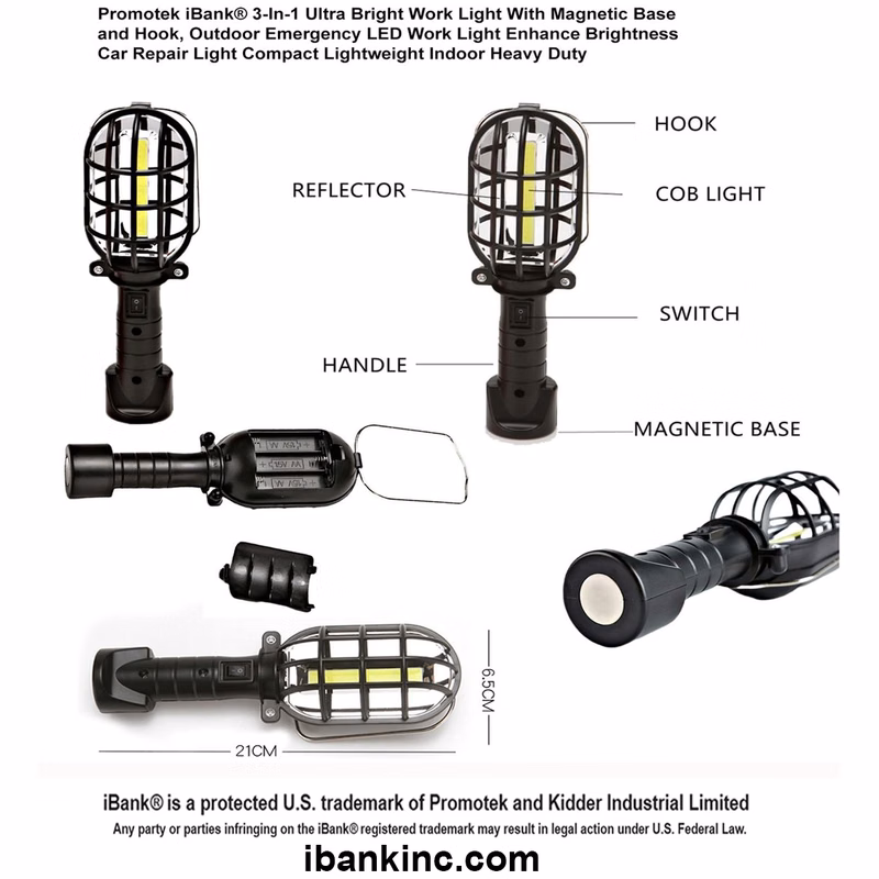 iBank ® Ultra-Bright Cordless Work Light With Magnetic Base and Hook