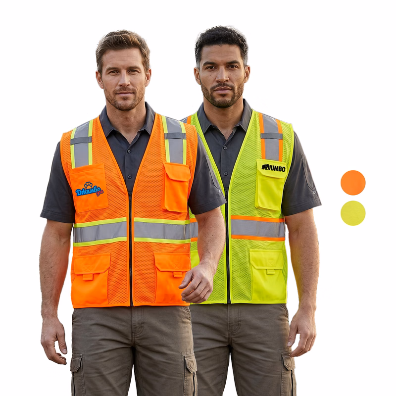 3.8 Oz. Polyester Class 2 Reflective Safety Vest With 4 Pockets & Dual Mic Tabs
