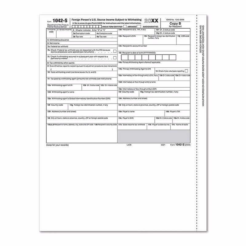 1042-S, Recipient Copy B, Laser
