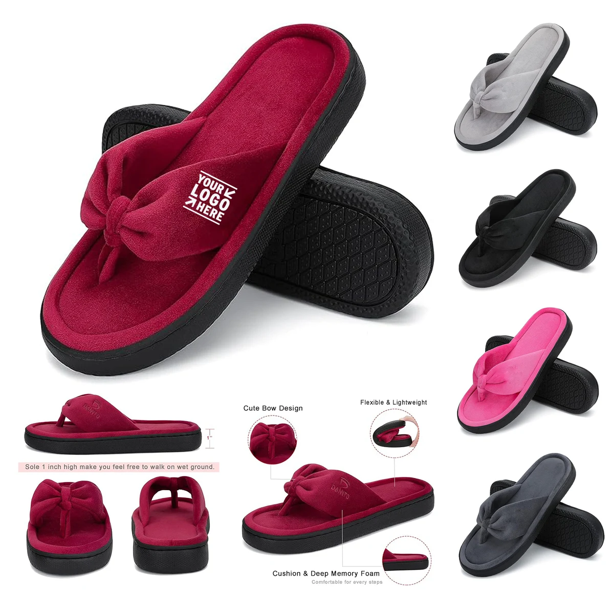 Breathable Women's House Slippers Memory Foam Flip Flops Thong Indoor Shoes 1