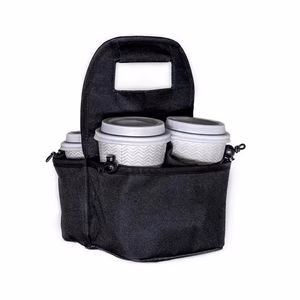 Reusable Coffee Cup Holder 4 Cup Collapsible Tote Bag with Organizer Pockets