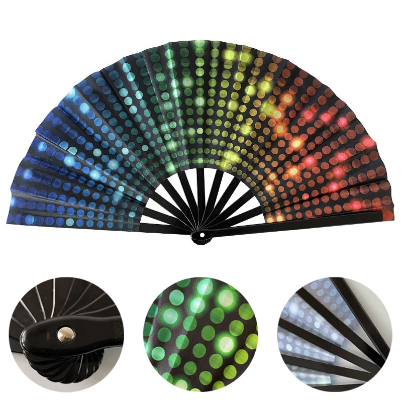 13" Bamboo-Frame Fluorescent Folding Hand Fan 1