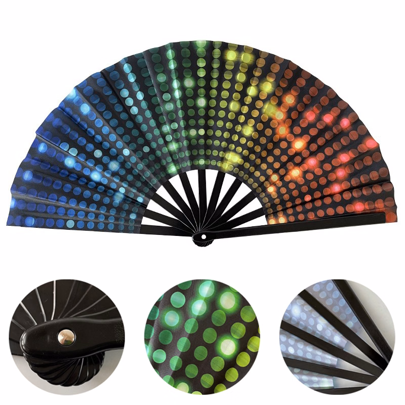 13" Bamboo-Frame Fluorescent Folding Hand Fan