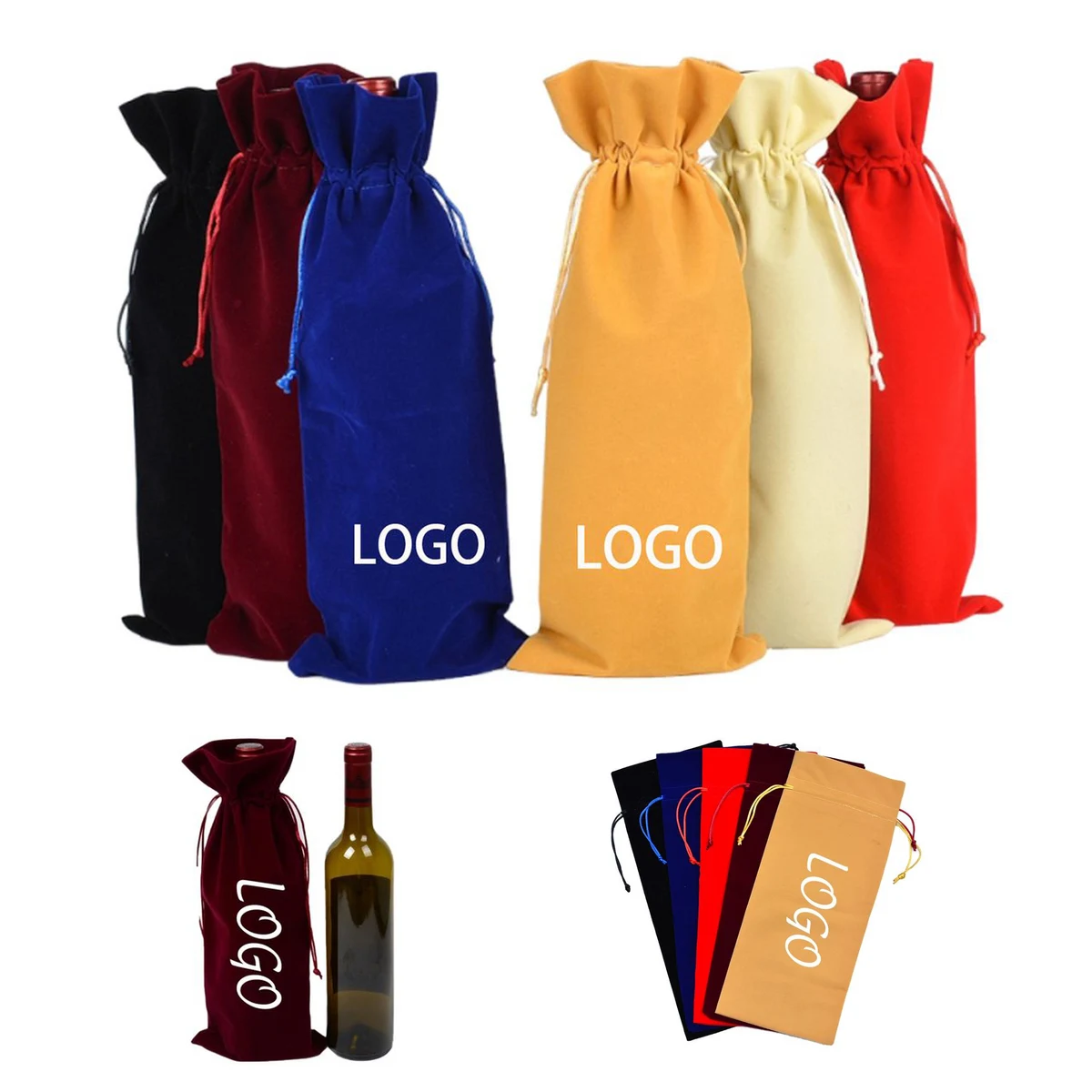 MOQ 20 pcs Velvet Wine Bottle Drawstring Bag 1